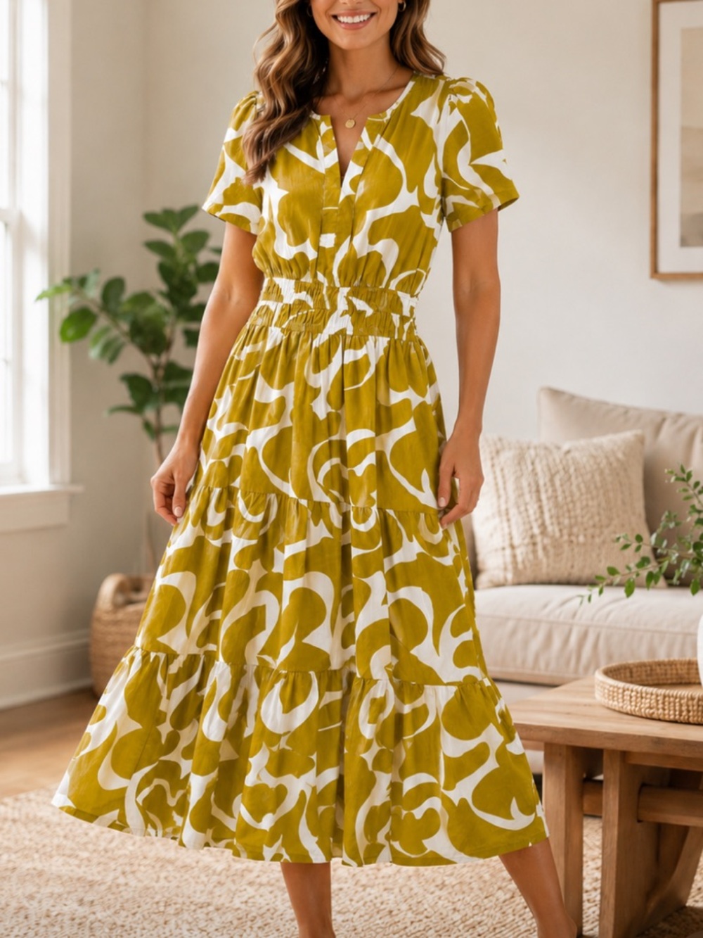 Meadow Rhodes Smocked Waist MIDI Dress
